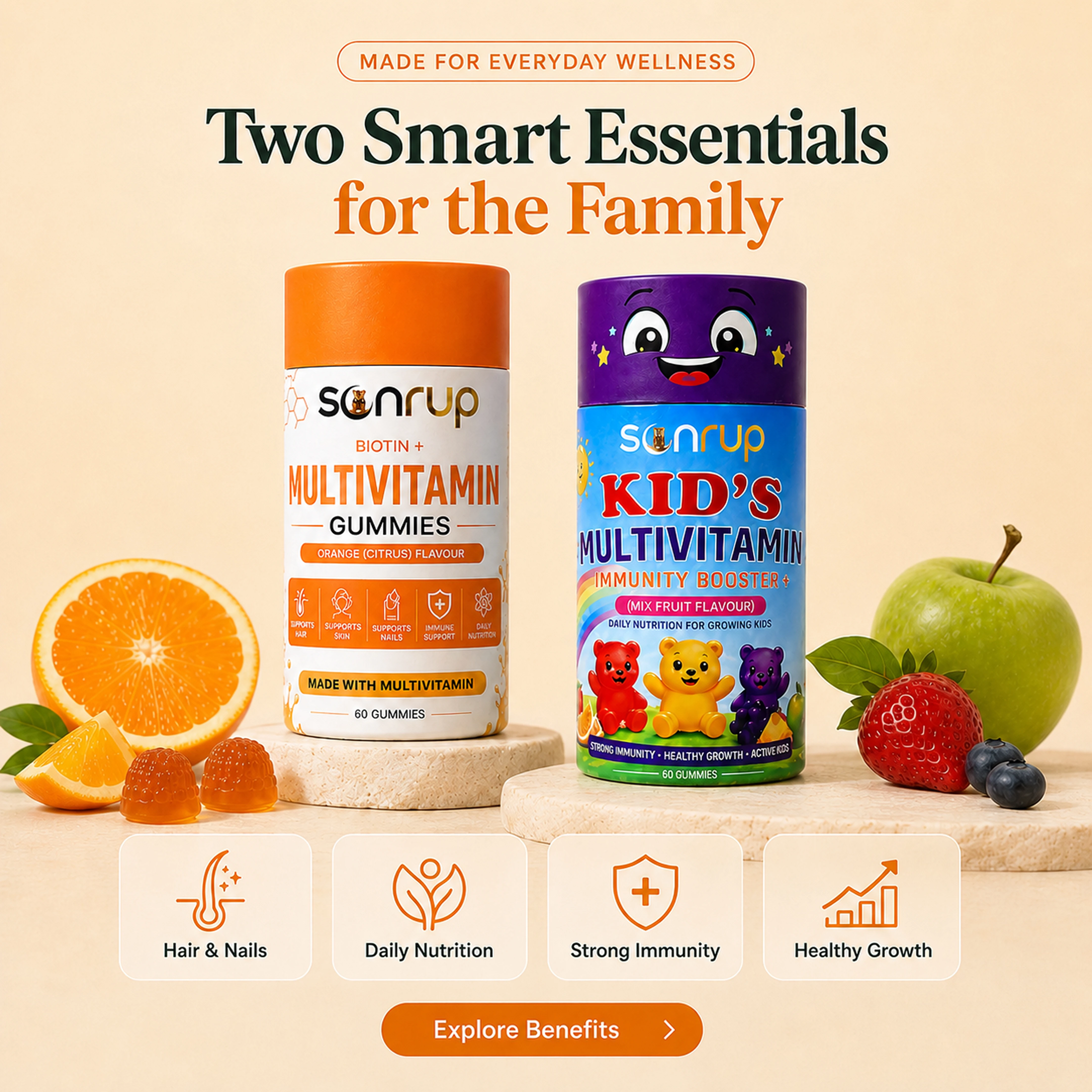 Biotin Multivitamin + Kid's Multivitamin Combo 3